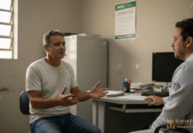 O erro mais comum na perícia do INSS que pode custar seu benefício Segurado em consulta com médico perito do INSS explicando suas limitações funcionais durante a perícia do inss.