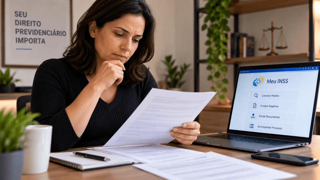 Pessoa analisando documentos para cumprir uma exigência do INSS pelo atendimento digital