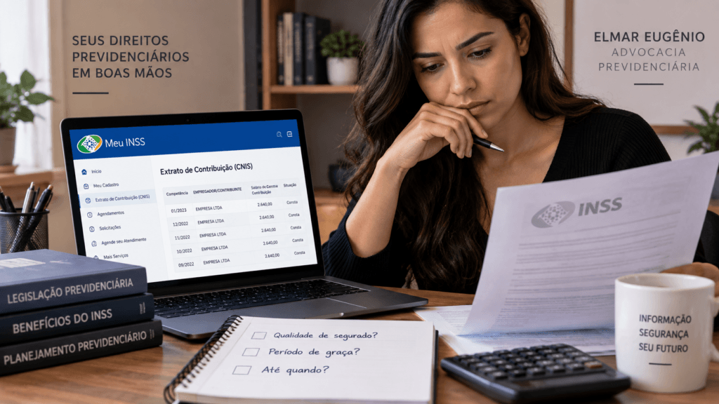 Pessoa analisando documentos e contribuições para verificar o período de graça do INSS