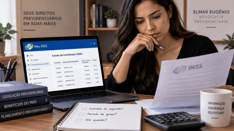 Pessoa analisando documentos e contribuições para verificar o período de graça do INSS